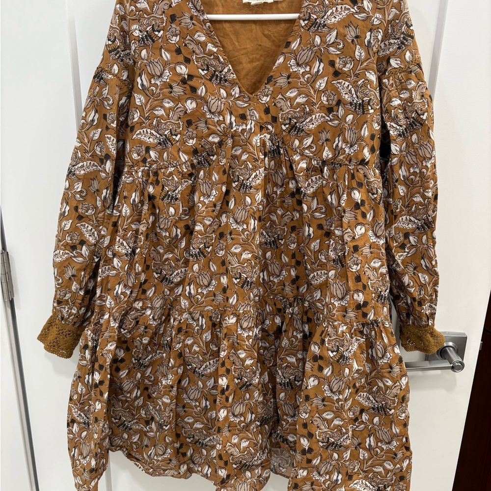 Anthropologie Let Me Be Jemma Floral Crochet Tiered Peasant Mini Dress Size 4 - Picture 2 of 15
